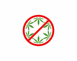 Cannabis leaves in the ban circle logo