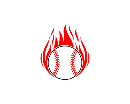 Baseball with fire flame behind