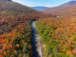 aerial view of autumn forest and mountain in New England