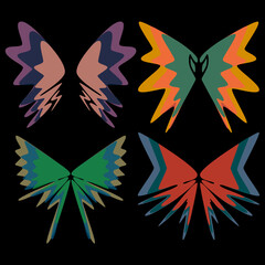 Fototapeta na wymiar A set of four abstract wings in different bright colors.