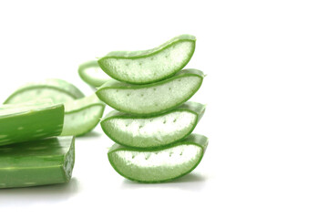 Aloe vera, fresh leaf, and slices.