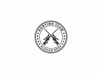 logo for hunting team with sniper rifle illustration that looks cool