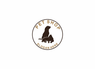 logo for petshop with dog and cat illustration on white background