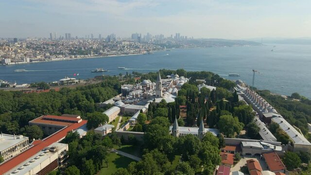 Aerial view of Topkapi Palace Musuem and Bosphorus Strait