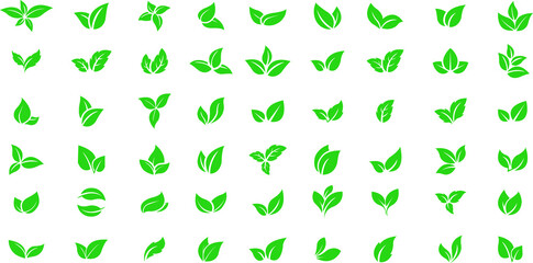 GREEN LEAF ICON LOGO TEMPLATE ON WHITE BACKGROUND