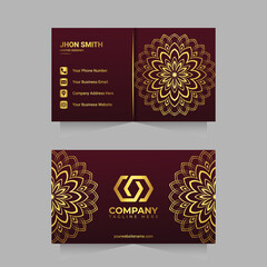 Luxury business card template with golden ornamental mandala arabesque design