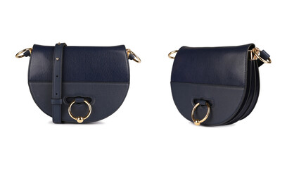 Blue women's bag front and side views