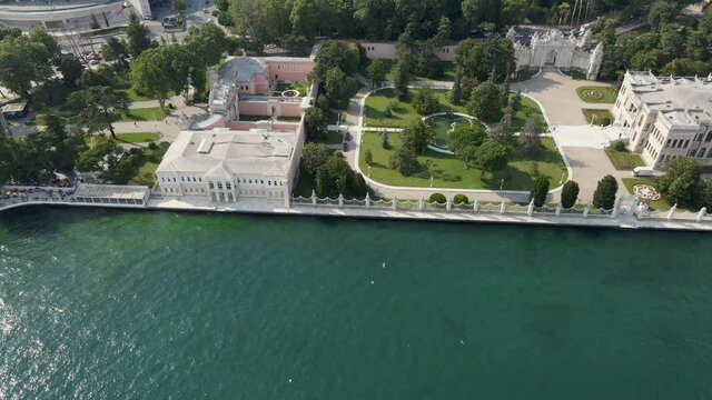 The Dolmabache Palace and its gardens along the Bosphorus Strait