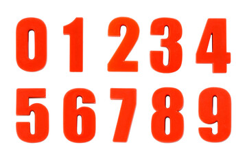 Shot of a number 0-9 made of red plastic
