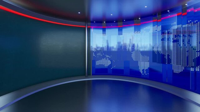 Virtual set studio for green footage, 3d rendering