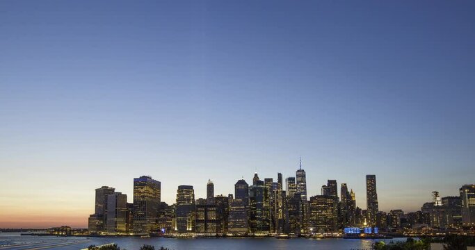 Time-lapse With Downtown Manhattan And September 11th Memorial Lights