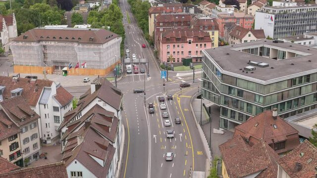 Time Lapse of cars traffic on street intersection in Baden, Canton Aargau, Switzerland.