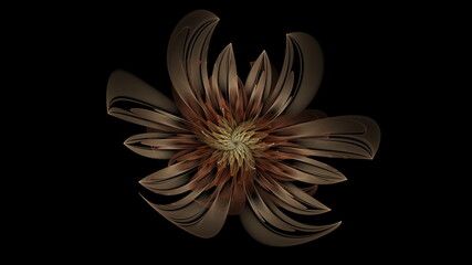 Fototapeta na wymiar Beautiful abstract 3d colored flower, glowing flower petals on a black background. 3d render