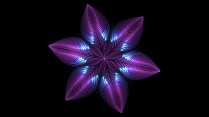 Beautiful abstract 3d colored flower, glowing flower petals on a black background. 3d render