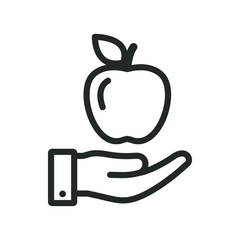 Apple on hand icon design isolated on white background. Vector illustration