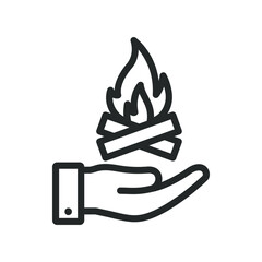 Campfire on hand. Flammable icon design isolated on white background. Vector illustration