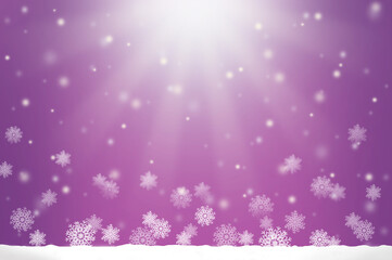 雪が降るキラキラ輝く光と雪の結晶の背景