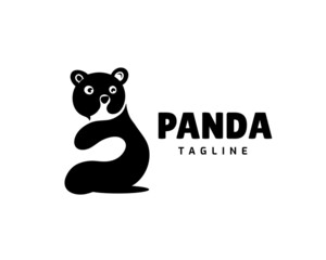 simple black silhouette panda look back logo template illustration