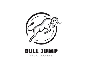 line art circle bull jump high logo template illustration