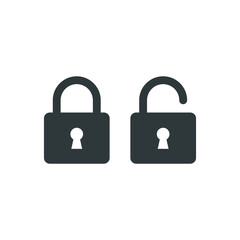 Lock and unlock icon. Simple solid style. Locker, open, closed, padlock, key, symbol, private, web, flat, password, safety, secure concept. Vector illustration isolated on white background EPS 10
