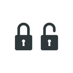 Lock and unlock icon. Simple solid style. Locker, open, closed, padlock, key, symbol, private, web, flat, password, safety, secure concept. Vector illustration isolated on white background EPS 10
