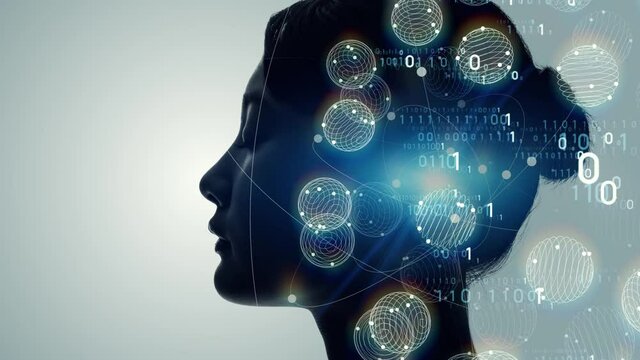 AI (Artificial Intelligence) concept. Deep learning. Mindfulness. Globan communication network. Digital transformation.