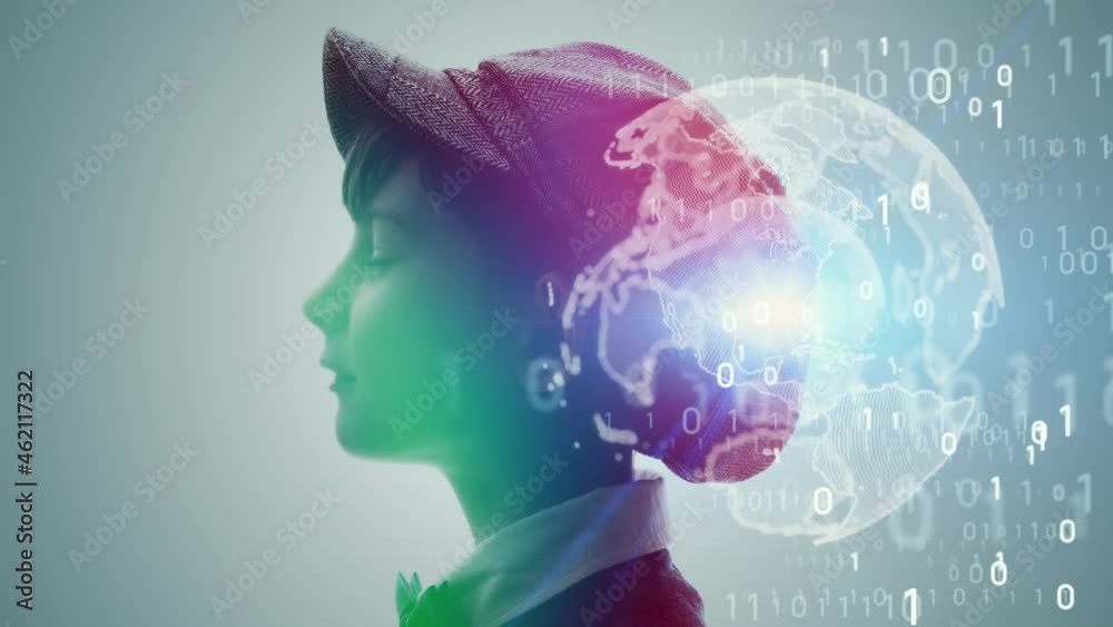 Aufkleber AI (Artificial Intelligence) concept. Deep learning. Mindfulness. Globan communication network. Digital transformation.
