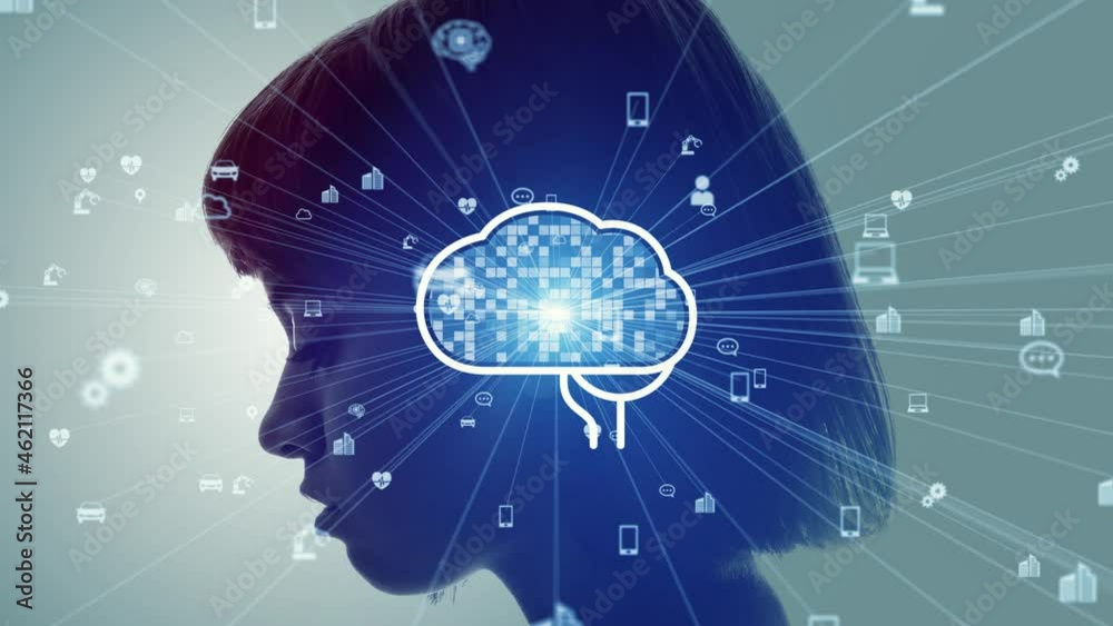 Poster AI (Artificial Intelligence) concept. Communication network.