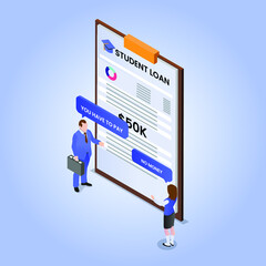 Student loan 3d isometric vector illustration concept for banner, website, landing page, ads, flyer template
