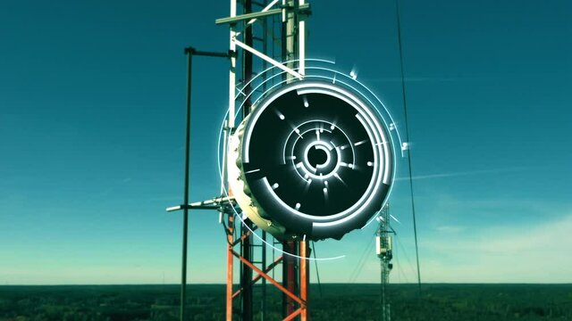 5g transceiver pole, transmitting wireless cellular signals- 3d render animation