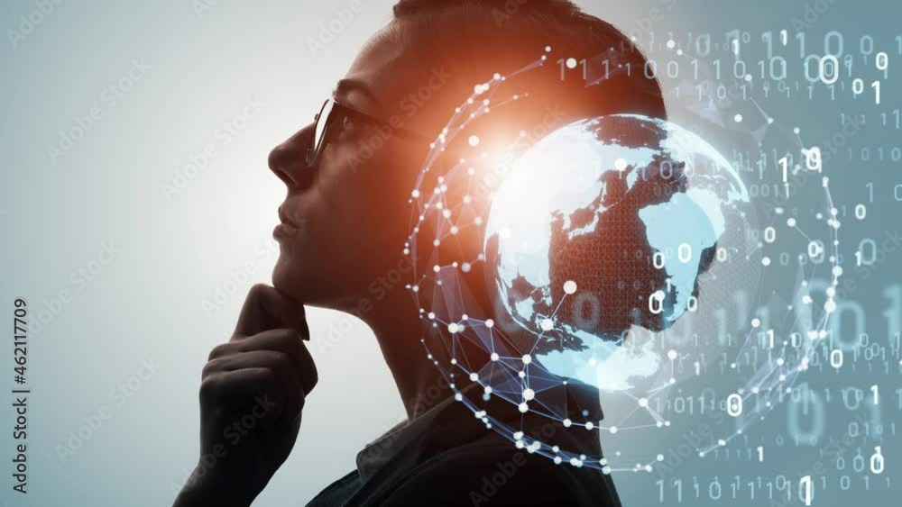 Poster AI (Artificial Intelligence) concept. Deep learning. Mindfulness. Globan communication network. Digital transformation.