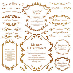 クリスマスをイメージしたフレームデザインのセット。アンティーク。ビンテージ。エレガント