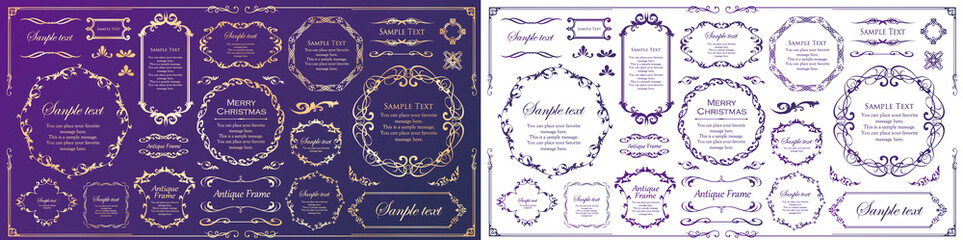 クリスマスをイメージしたフレームデザインのセット。アンティーク。ビンテージ。エレガント