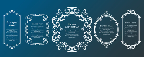 クリスマスをイメージしたフレームデザインのセット。アンティーク。ビンテージ。エレガント