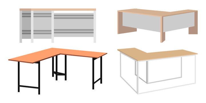 Modern cute beautiful home office and outdoor L shape table for freelancer with different pose and positions