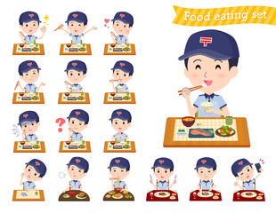 食事に関する郵便配達員男性のセット