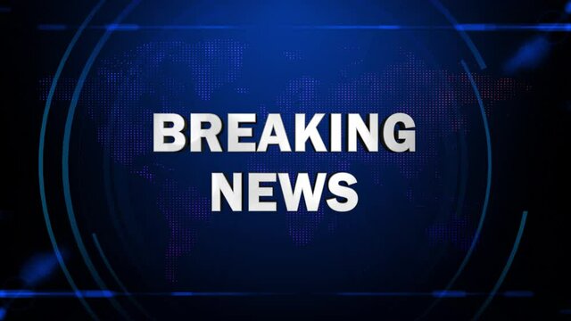 News breaking background Loop Earth News Background. concave digital blue map of Earth. words Breaking News written in blue and white with blue glowing digital globe
