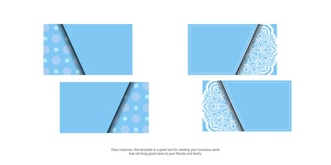 Blue color business card template with abstract white pattern for your brand.