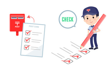 チェック記入する郵便配達員女性のセット