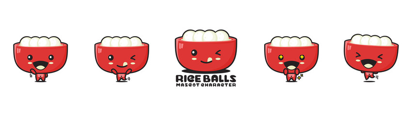 traditional chinese rice ball mascot, chinese food vector illustration, with different facial expressions and poses,