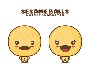 Obraz premium dessert sesame ball mascot, asian food vector illustration
