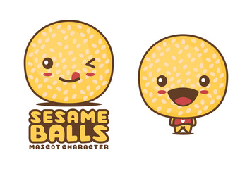dessert sesame ball mascot, asian food vector illustration