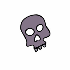 Doodle Halloween scull. Color Skeleton isolated on white background. Hand-drawn cute scary cranium. Mystical sketch character. Vector bone illustration for spooky autumn holidays, The day of the Dead