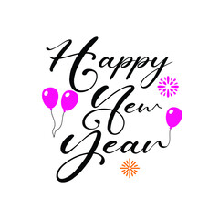 Happy New Year lettering on the background with a colorful brushstroke oil or acrylic paint design element. Vector illustration