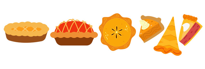 Pies Vector Illustration.Thanksgiving and Holiday Pumpkin Pie
