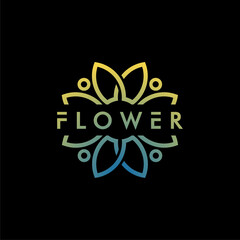 Flower logo design linear style vector icon logotype