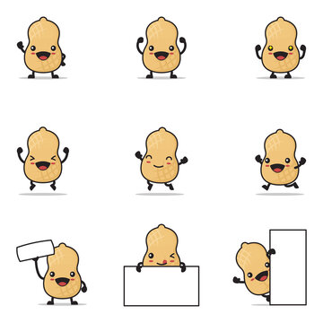 peanut cartoon, with happy facial expressions and different poses