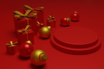 modern red christmas podium scene for product display