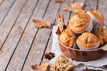 Homemade autumn cakes or muffins with nuts and spices