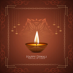 Elegant Happy Diwali festival greeting background with diya